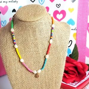 Beaded Multicolor Necklace with mother Pearl's accent Handmade New